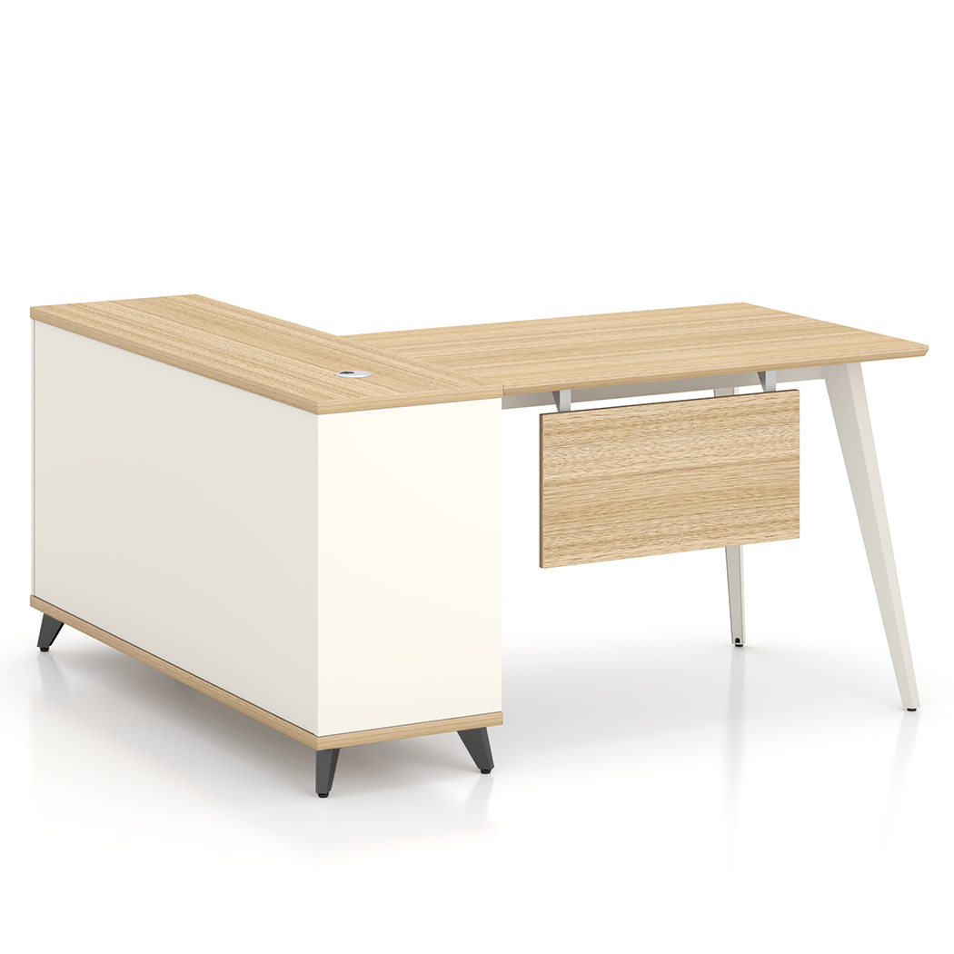   Esma 1.4m L-shaped Executive Desk Rhine Light Oak and White  