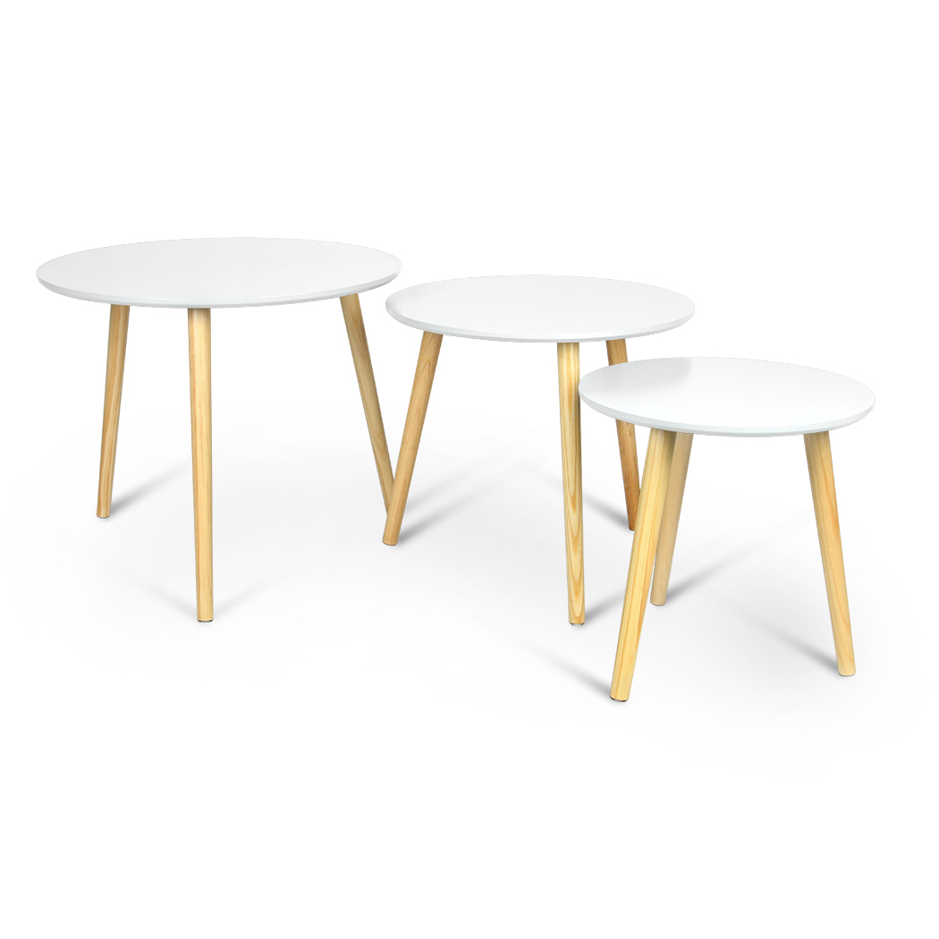   Aura 3 Piece Round Wood Coffee Table Set White
