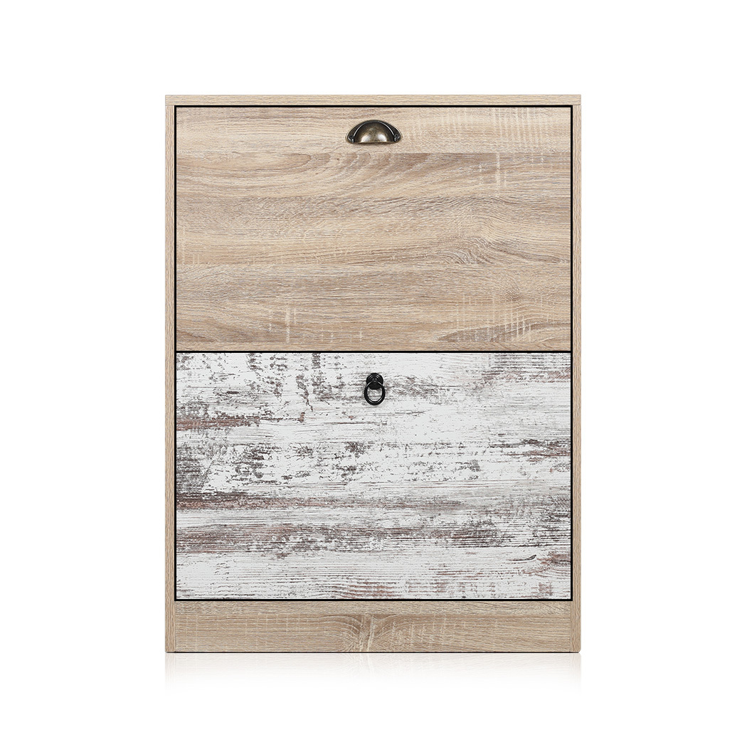   Set of 2 Luka 2 Drawer Shoe Cabinet White Washed and Oak