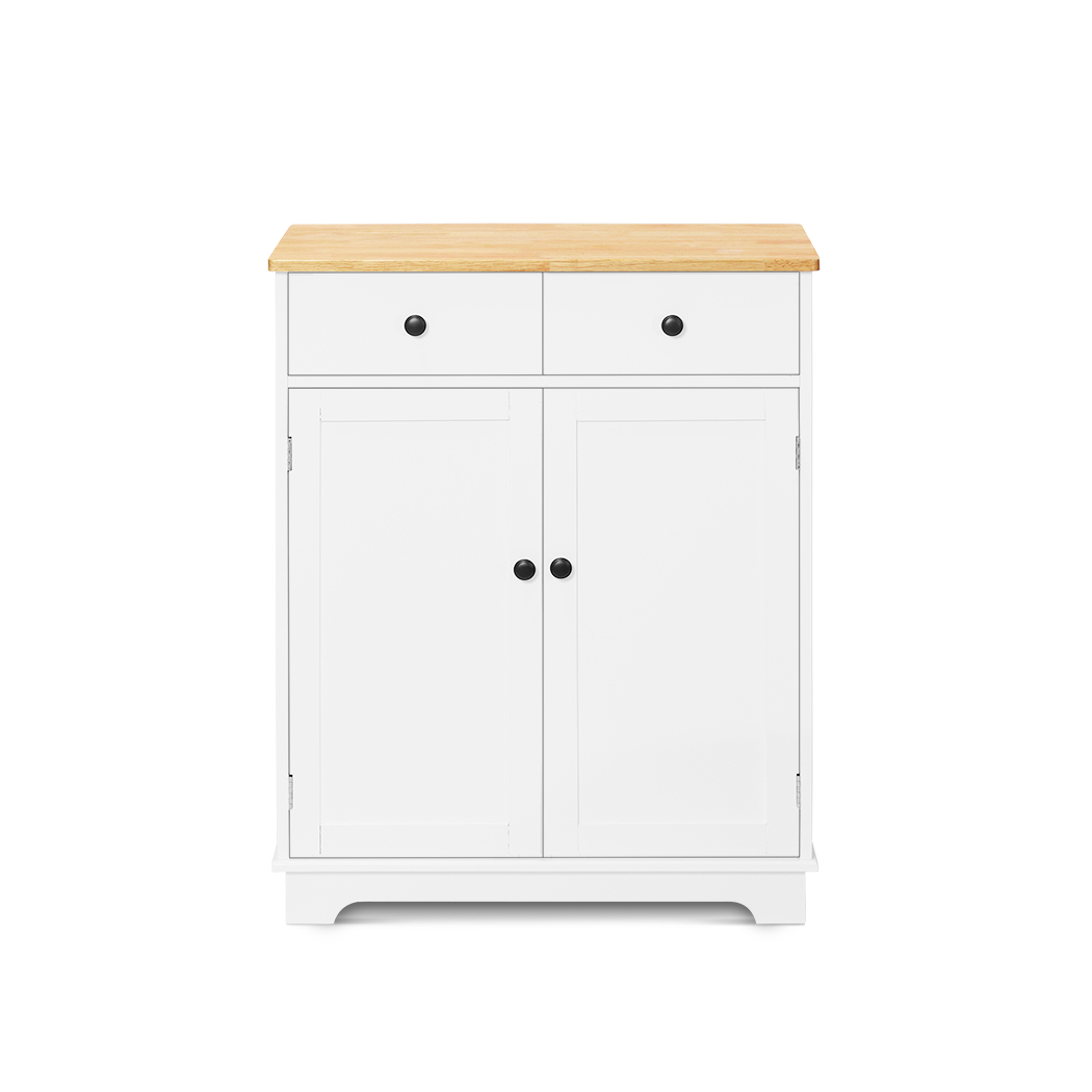 Elwood 2 Door 2 Drawer Solid Wood Top Storage Cabinet White