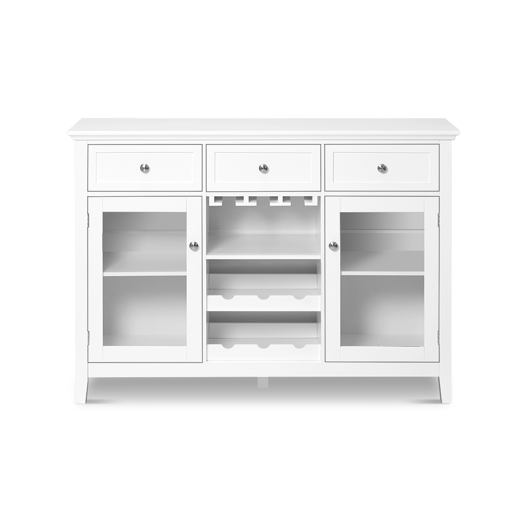   Mission 3 Drawer 2 Door Buffet Sideboard with Wine Rack White