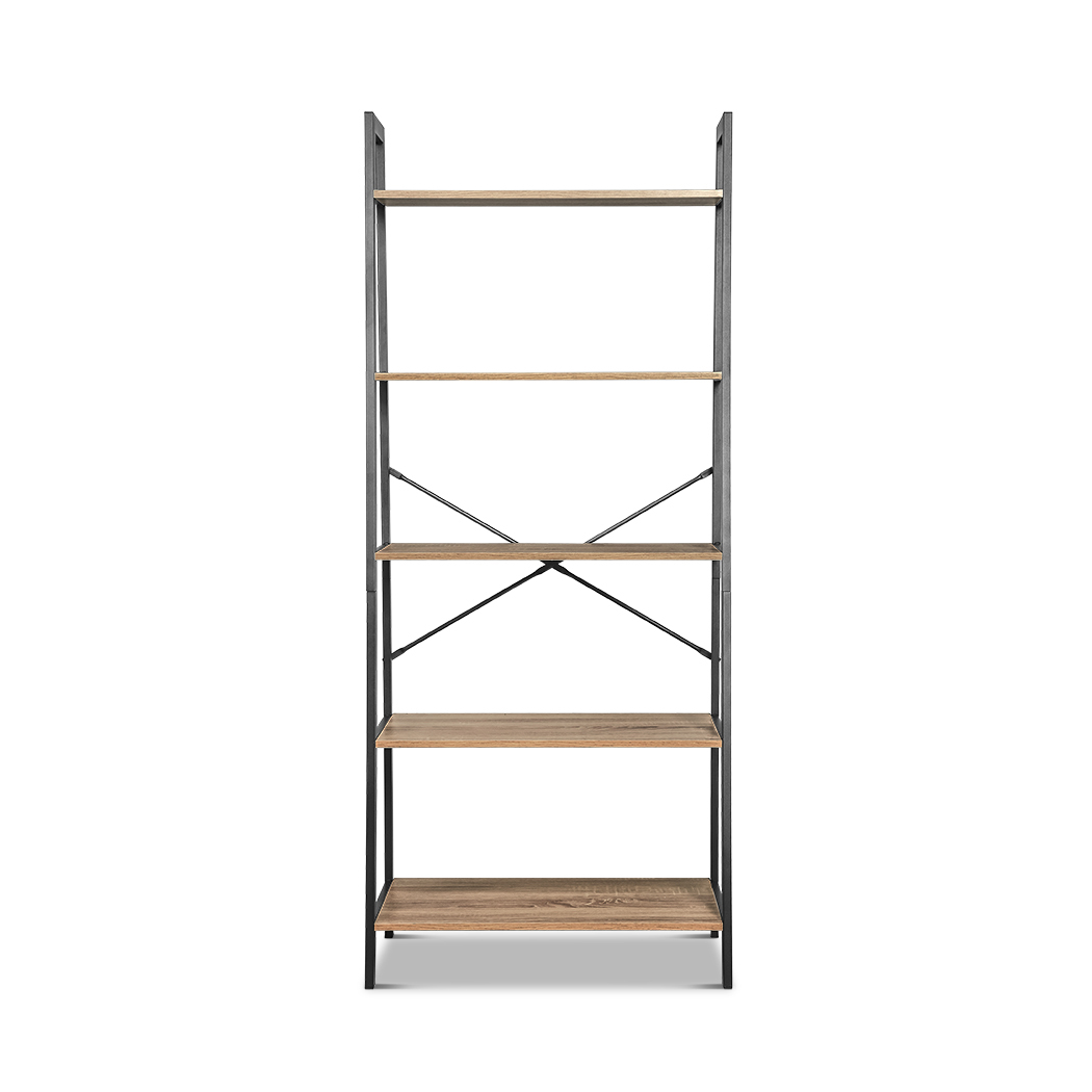   Set of 2 Rome Industrial Style 5 Tier Ladder Shelf Oak