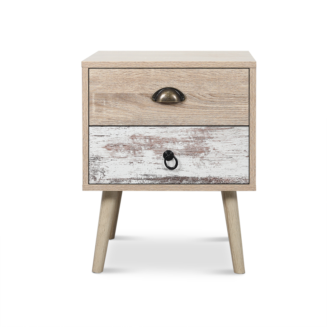   Luka 2 Drawer Bedside Table White Washed and Oak