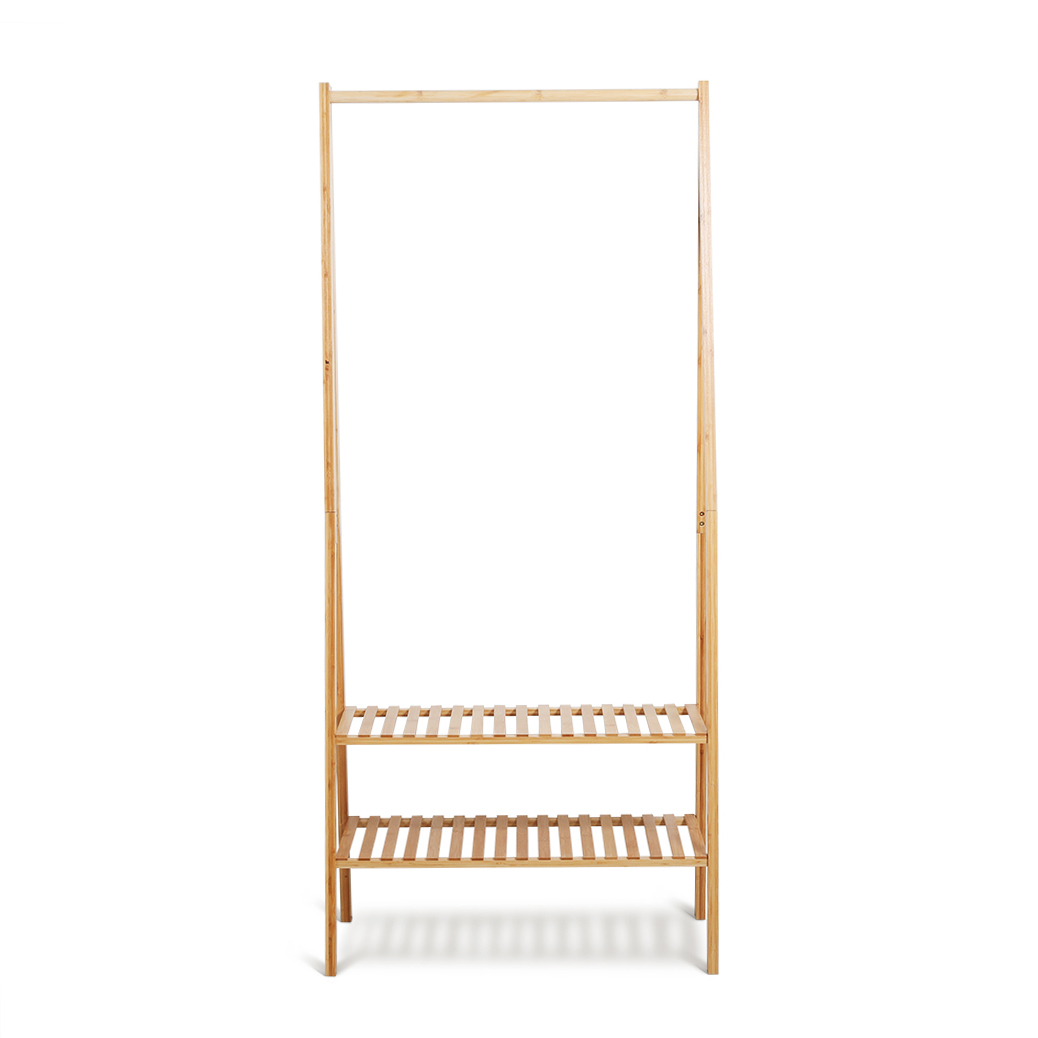   Colin Bamboo Clothes Rack with 2-Tier Storage Shelves Natural