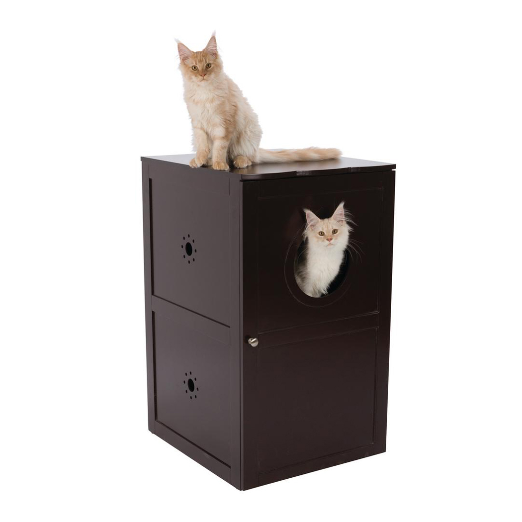 Wooden Pet Cat House Litter Box Brown