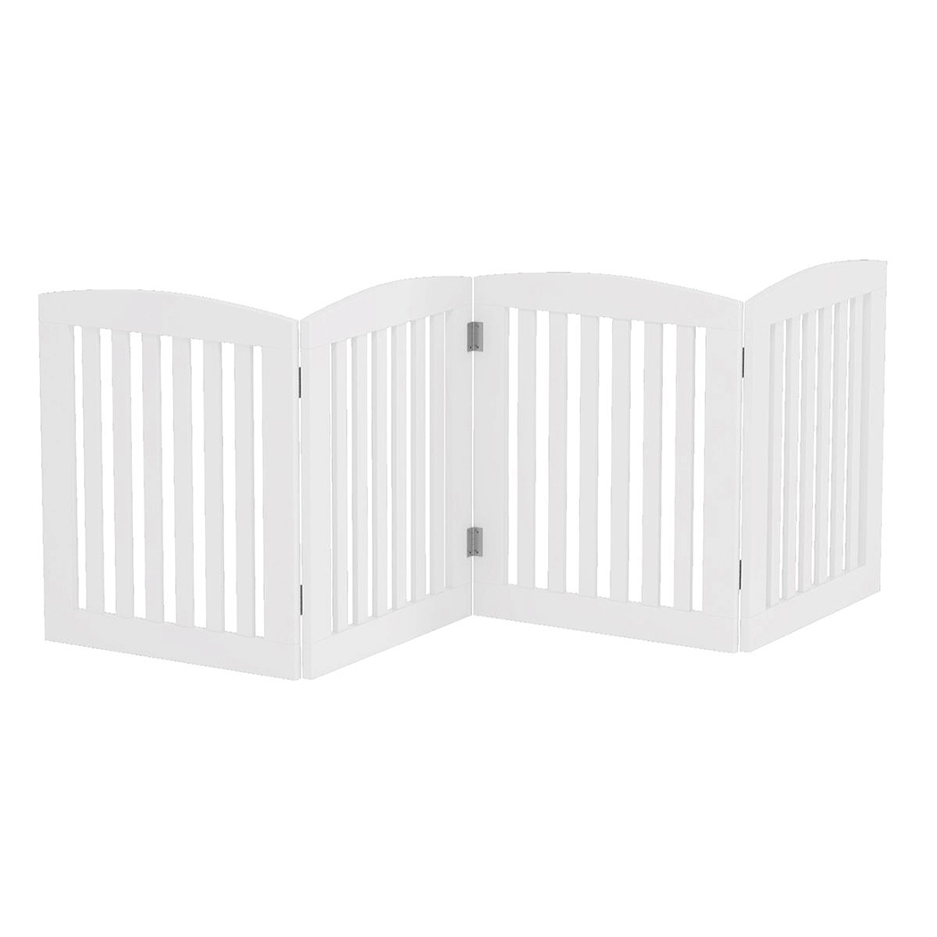   Set of 2 Freestanding Wooden Pet Gate 4 Panel Foldable Fence White