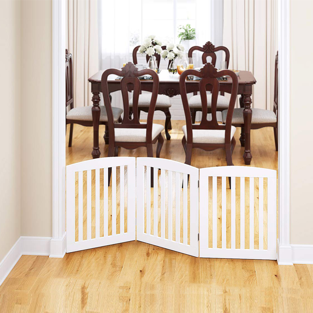   Freestanding Wooden Pet Gate 3 Panel Foldable Fence White