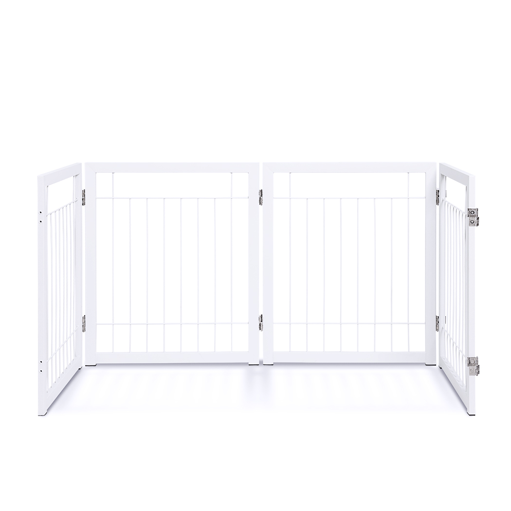   Set of 2 Freestanding Metal Pet Gate 4 Panel Foldable Fence White