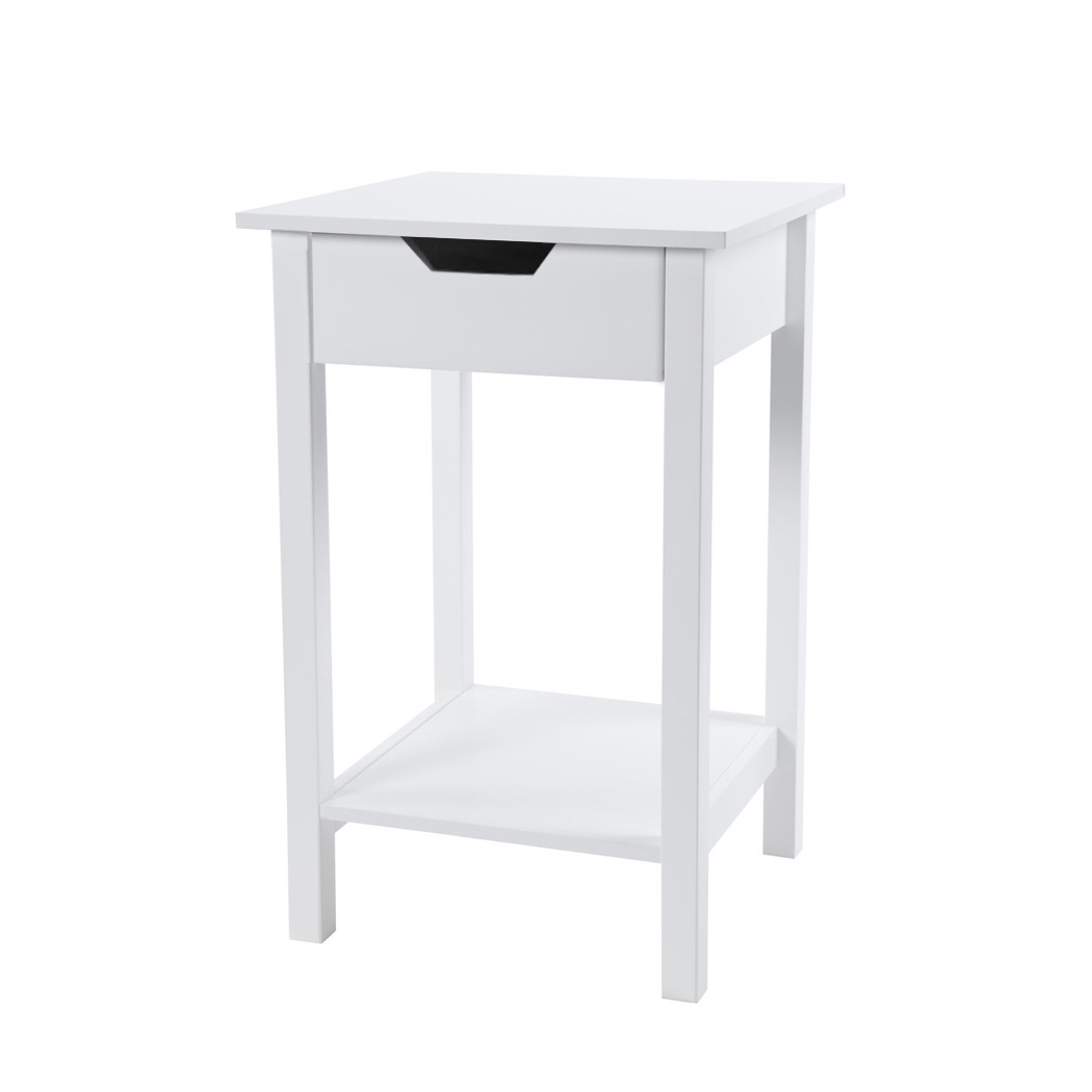   Set of 2 Noosa Square White Side Table Bedside Table With Cut Out Handle
