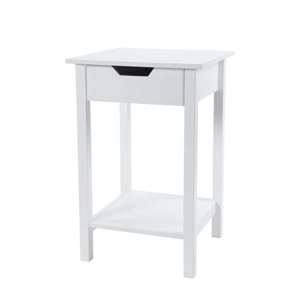   Noosa Square White Side Table Bedside Table With Cut Out Handle