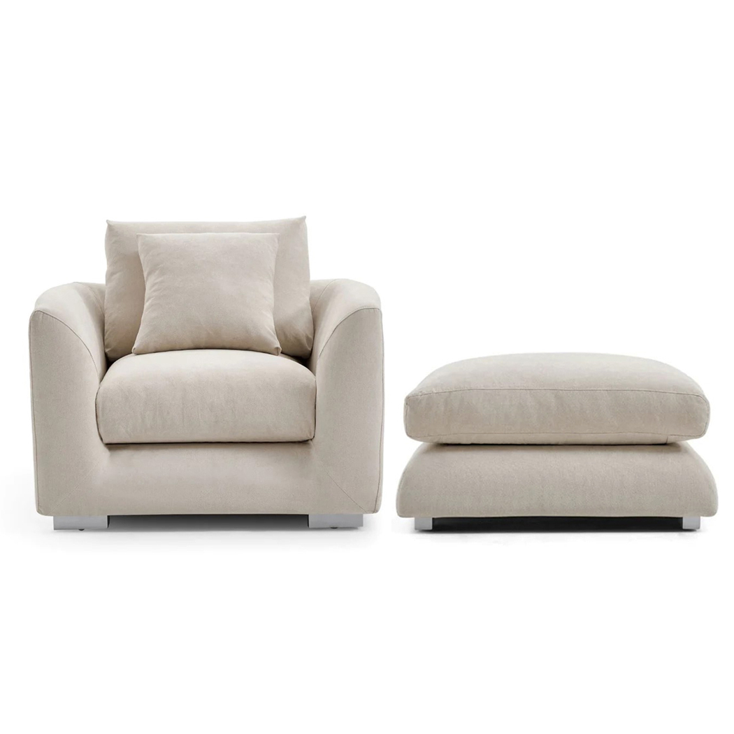   Harmony Fabric Single Sofa with Ottoman Cream