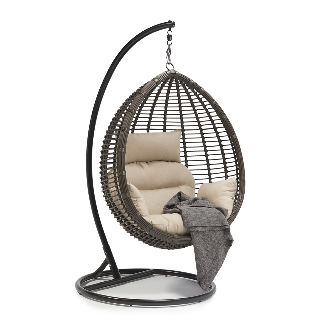   Sheila Outdoor PE Rattan Hanging Teardrop Swing Chair Brown