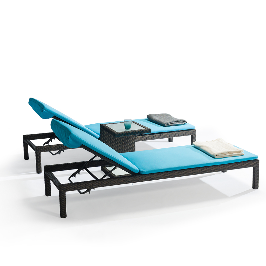   Arthur Outdoor Rattan Sun Lounges Set w/ Side Tables (Set of 2)