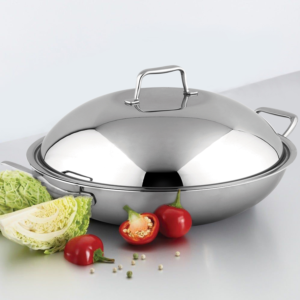   Betzenstein Tri-ply Stainless Steel Non-stick Wok with Lid 36cm
