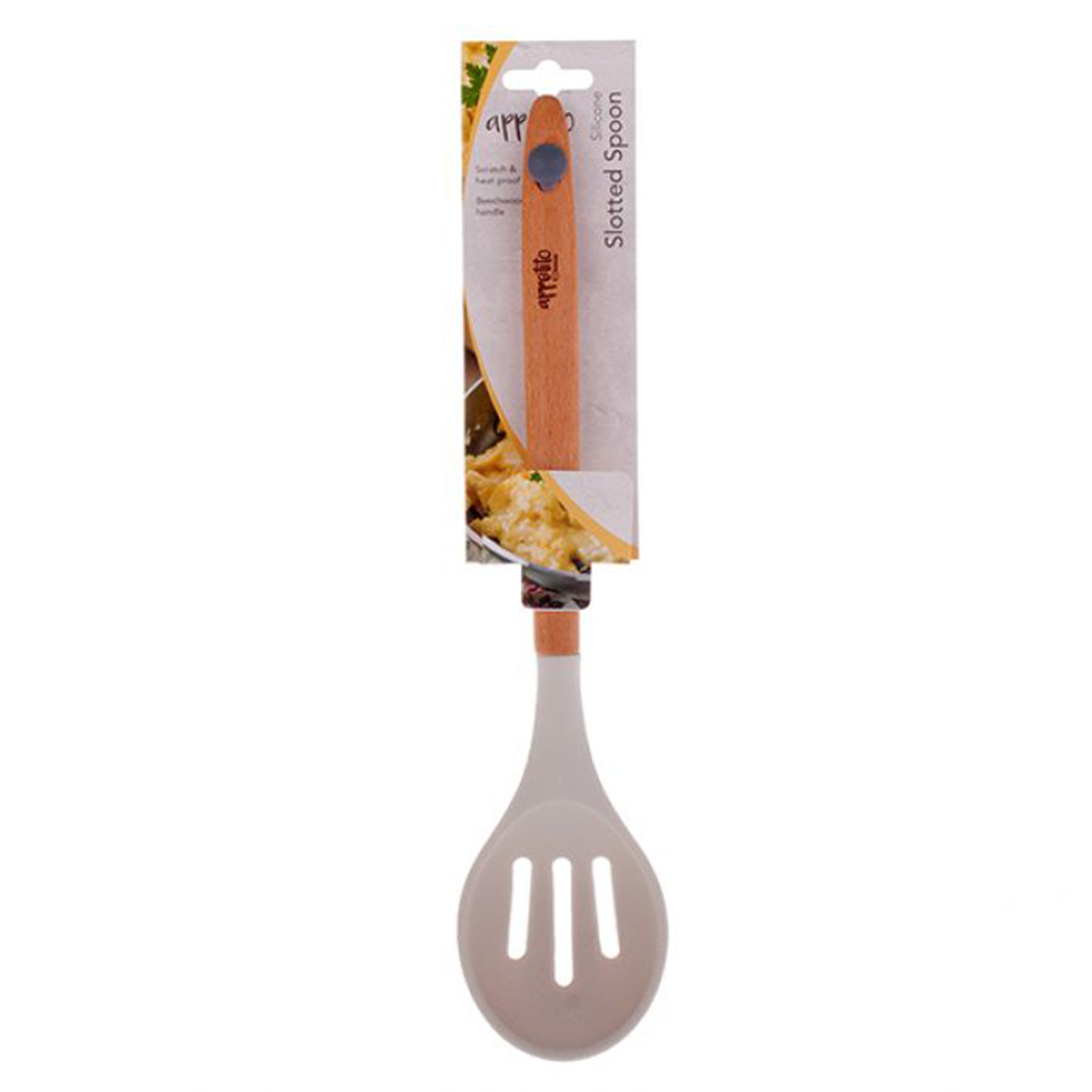   Appetito Silicone Slotted Spoon With Beechwood Handle