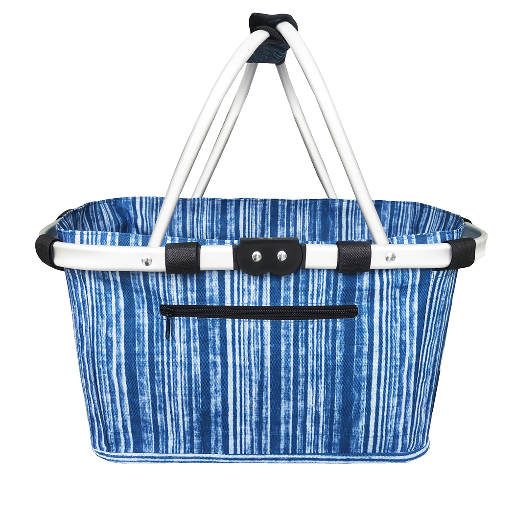   Sachi Two Handle Carry Basket Blue Stripes