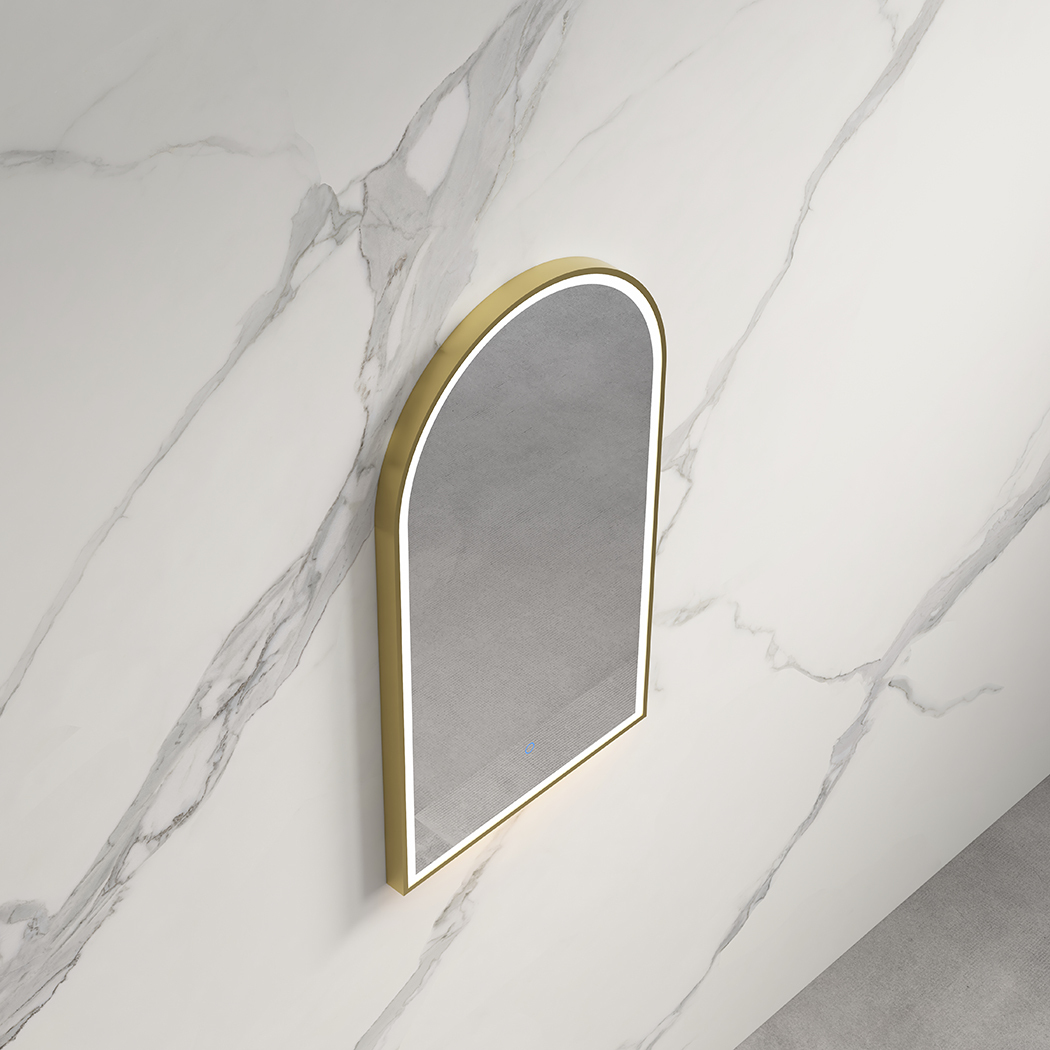   LED Mirror with Gold Metal Frame 3 Color Dimmable Lights 50x3.5x90cm