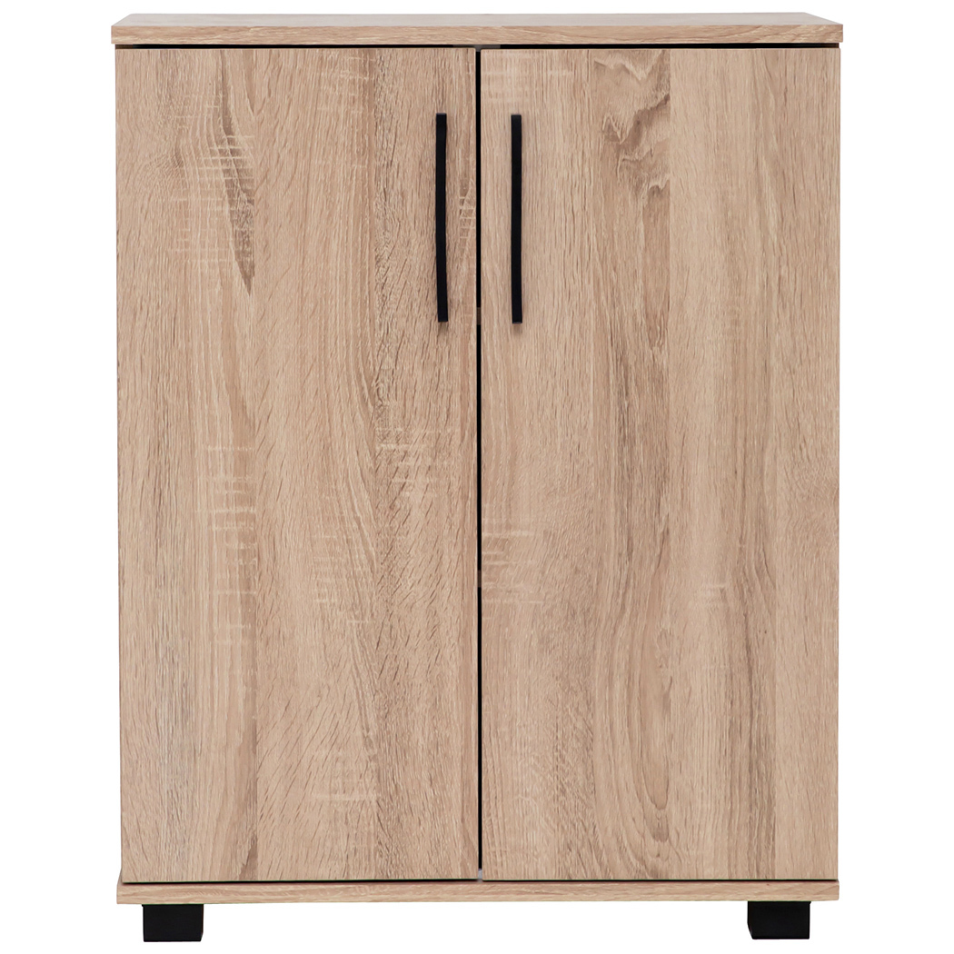   Multi-Purpose Storage Cupboard 2 Door w/ Shelves Low Style Light Sonoma Oak