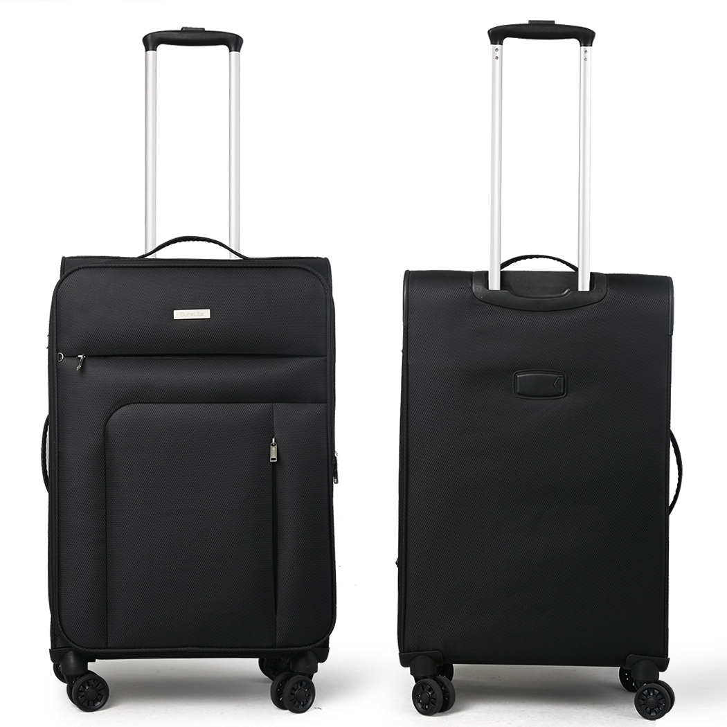   Conwwod SureLite 3pc 8 Wheels Soft Trolley Suitcase Black