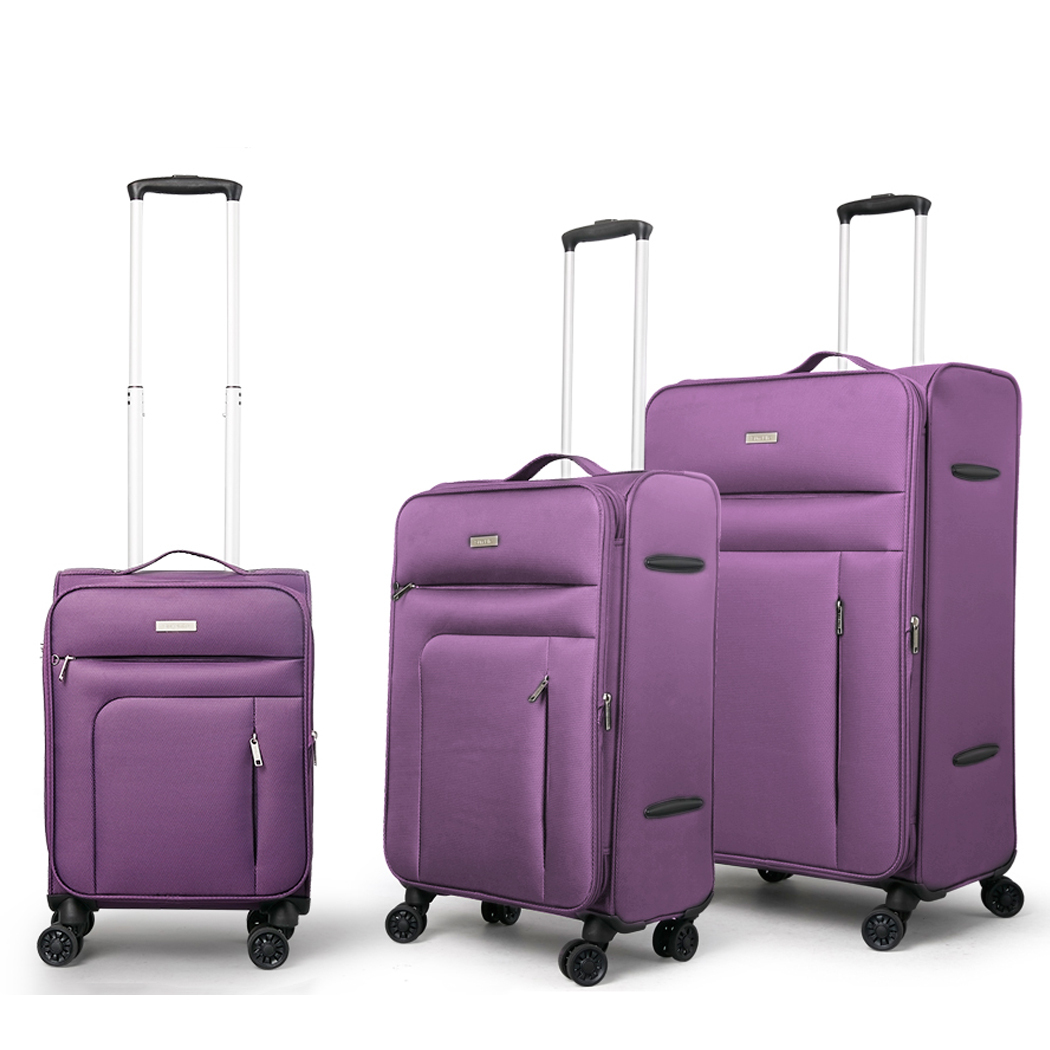   Conwwod SureLite 3pc 8 Wheels Soft Trolley Suitcase Purple
