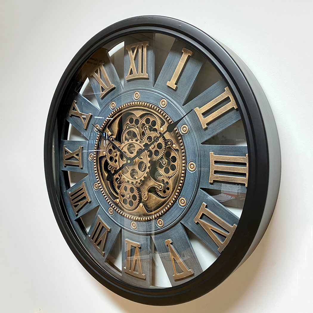   Round Industrial Metal Moving Gears Wall Clock 72cm