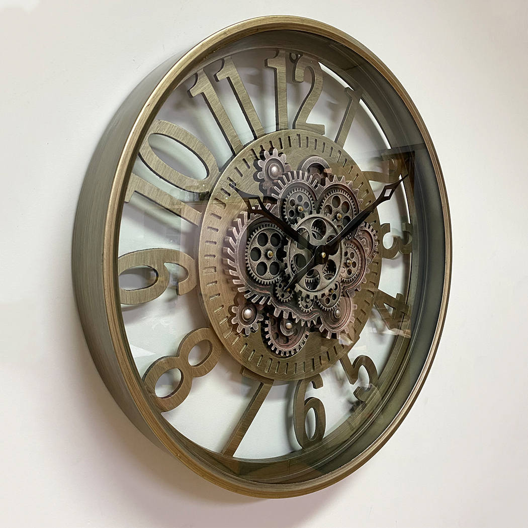   Round Industrial Metal Moving Gears Wall Clock 60cm