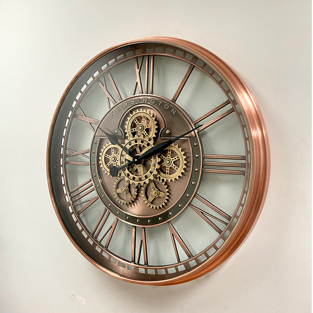   Round Industrial Copper Wash Iron Moving Gears Wall Clock 70cm