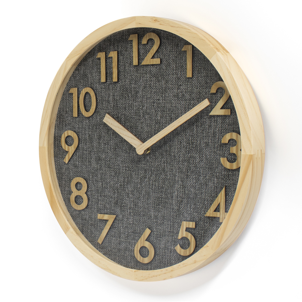   Linen Dial Timber Wooden Natural Frame Wall Clock 35cm