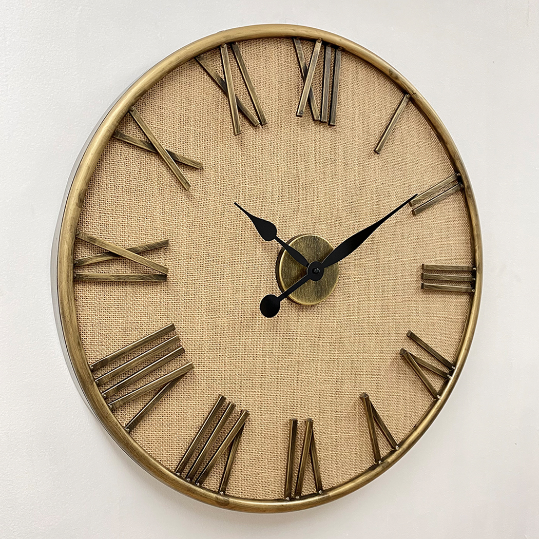   Linen Dial Timber Wooden Natural Frame Roman Numerals Wall Clock 60cm