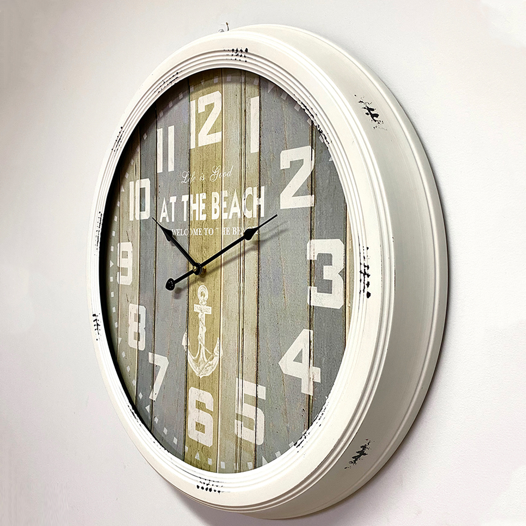   At The Beach Extra Large Country Metal Wall Clock White 62cm