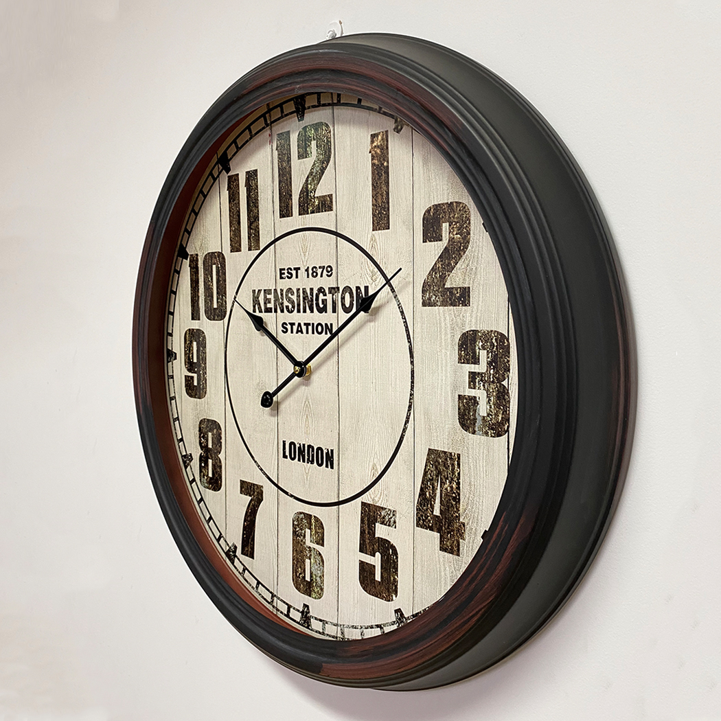  Kensington Station Vintage French Country Metal Wall Clock  Black 62cm