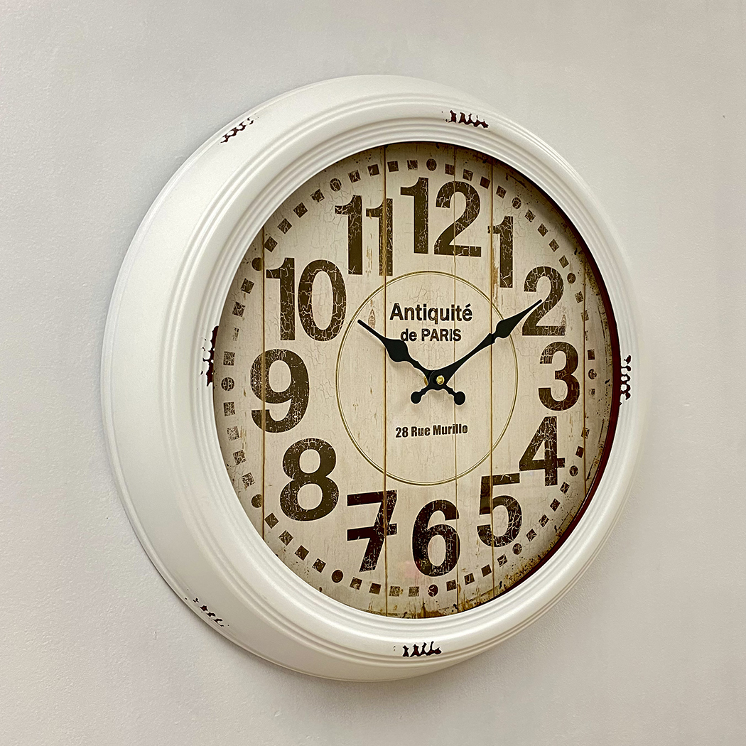   Antiquite Clock French Country Metal Frame Wall Clock White 47cm