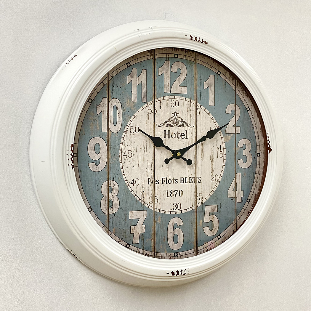   Vintage Hotel Les Flots Bleus Metal Frame Wall Clock White 47cm