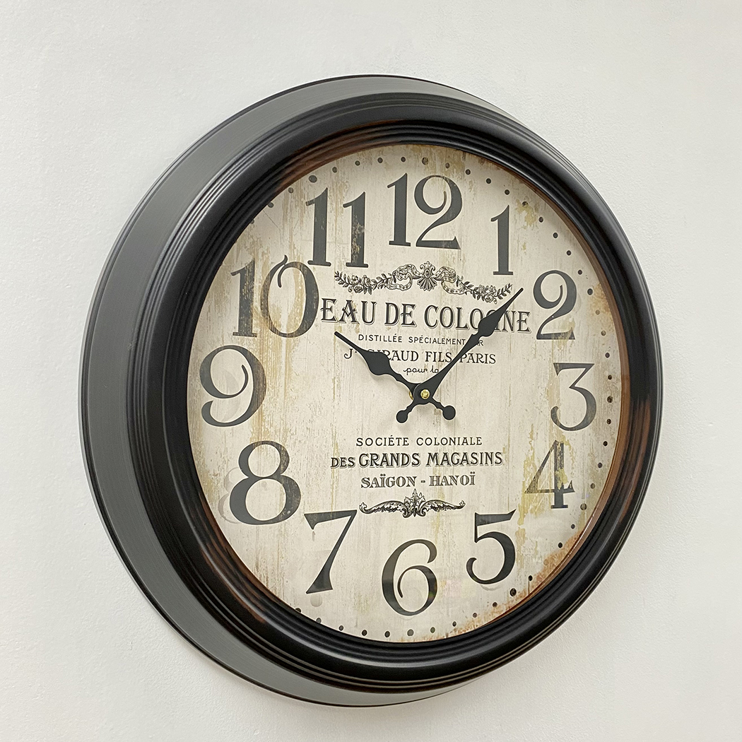   Vintage Retro Black Distressed Metal Frame Wall Clock 46cm