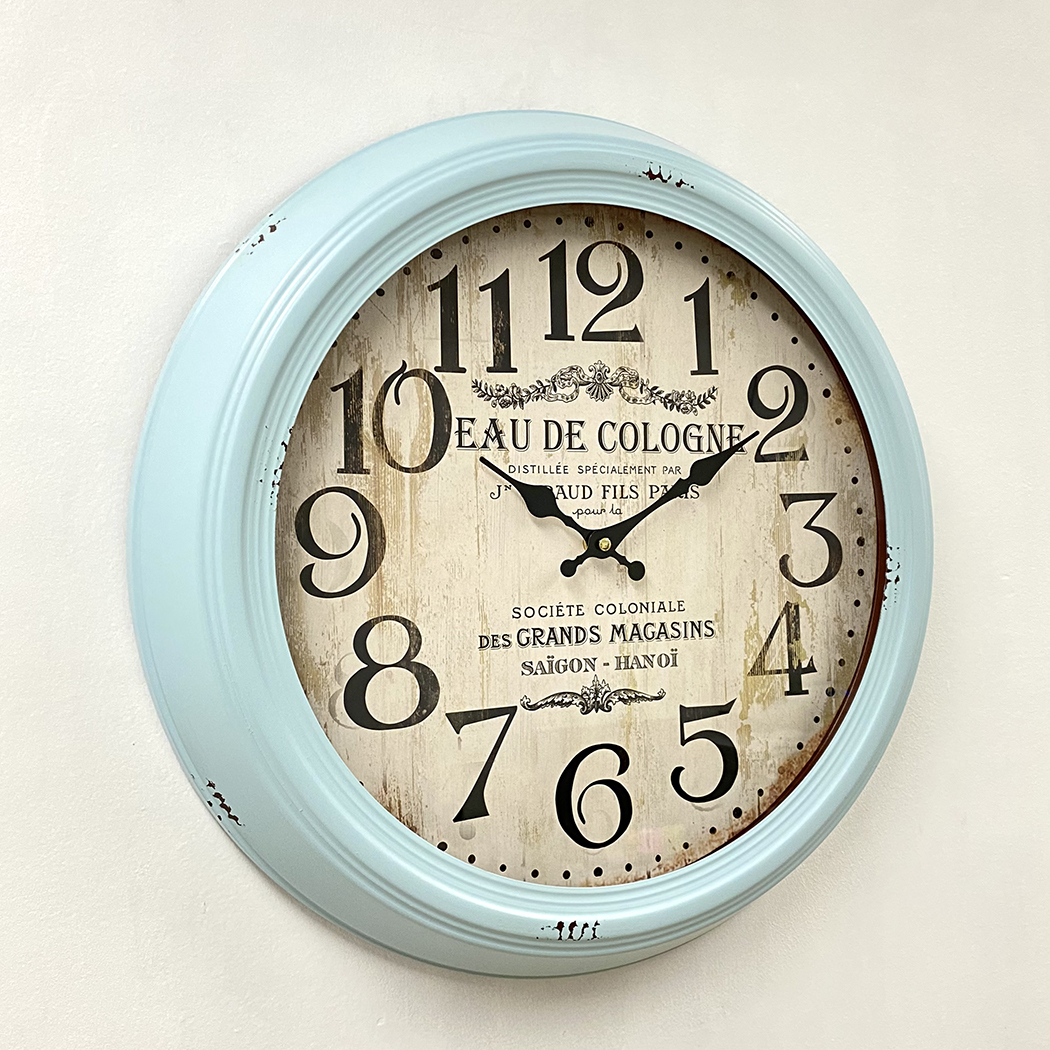   Antique Distressed Large Wall Clock Metal Frame Blue 46cm