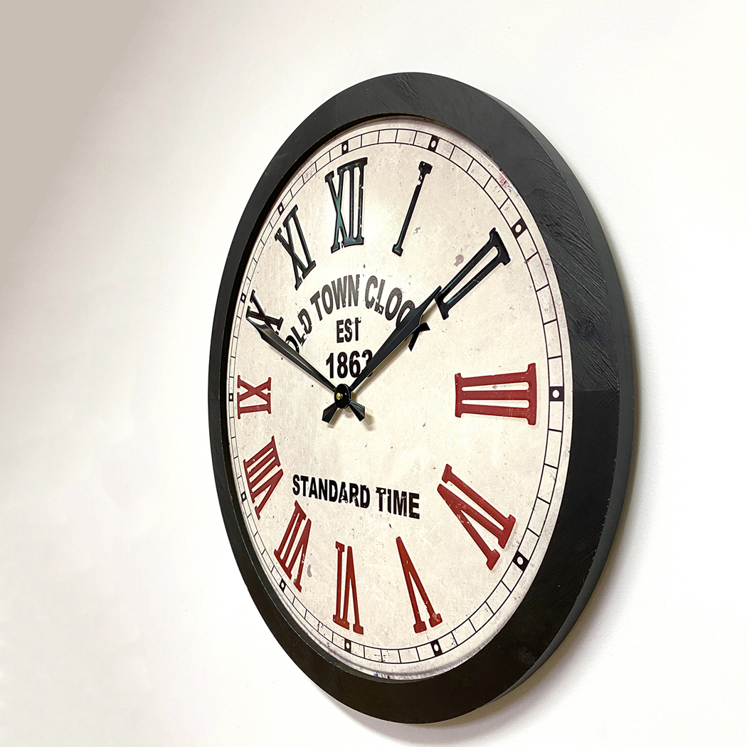   Old Town Stamped Metal Dial Wood Frame Wall Clock 60cm