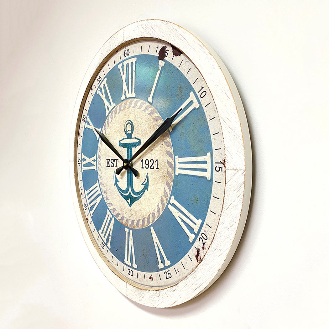   Anchor Stamped Metal Dial Wood Frame Wall Clock 60cm