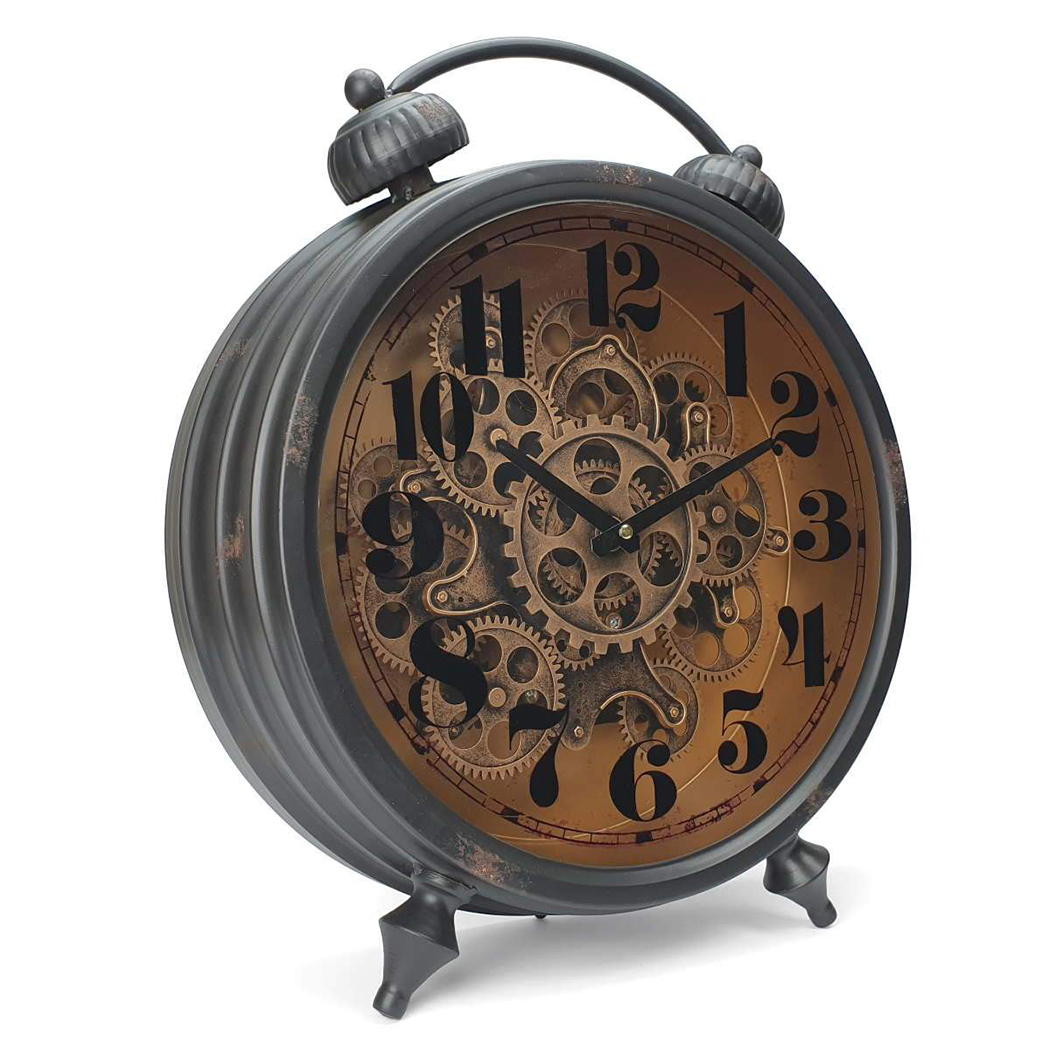   Large Retro Metal Rotating Gear Table Clock with Twin Bells 47cm