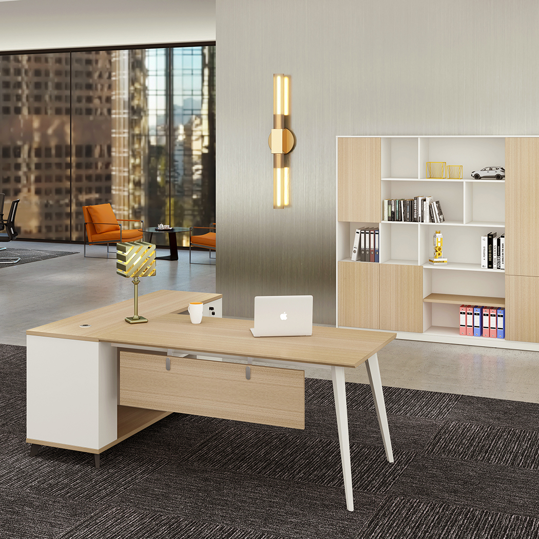 Esma 1.4m L-shaped Executive Desk Rhine Light Oak and White  