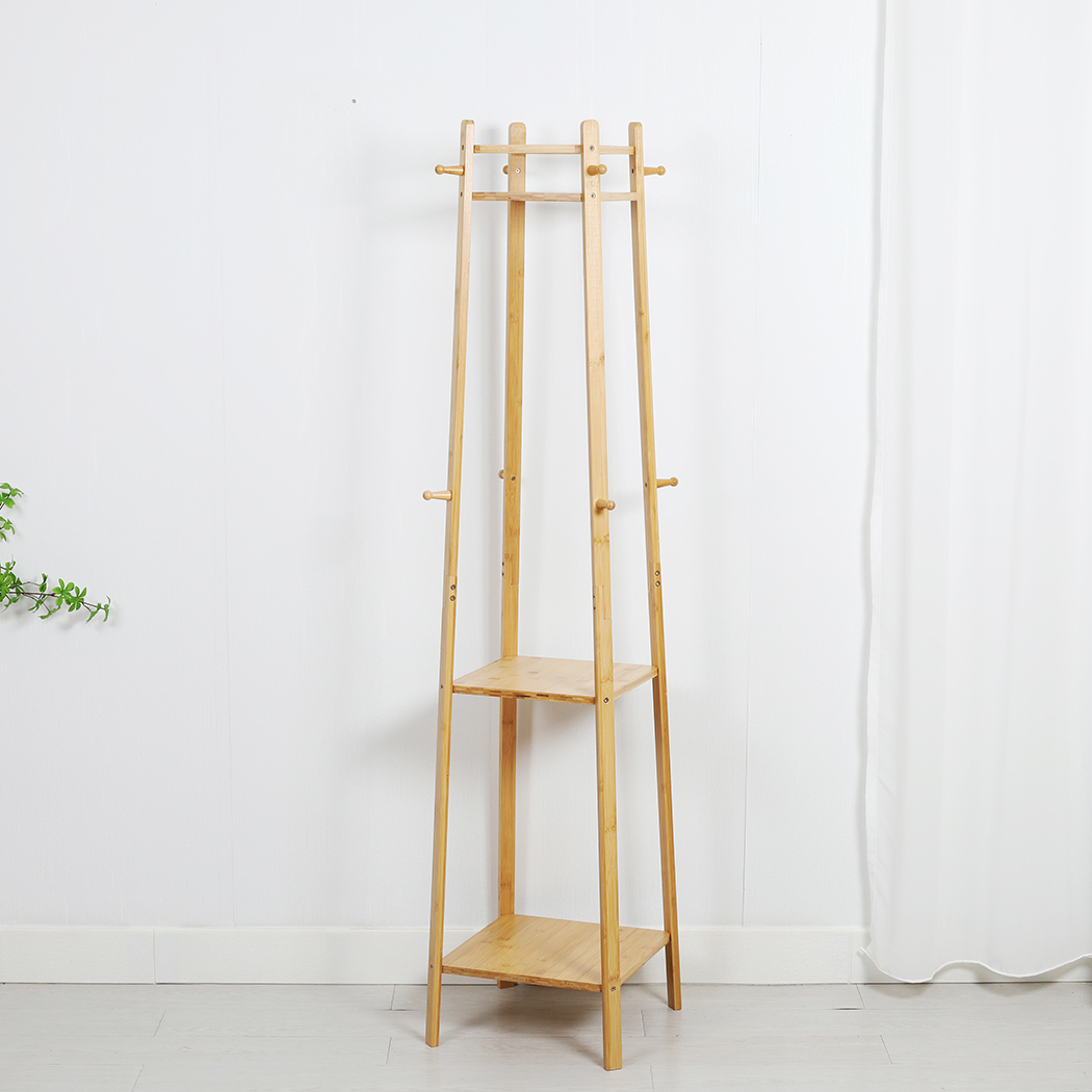   Colin Bamboo Coat Rack with Storage Shelves Natural
