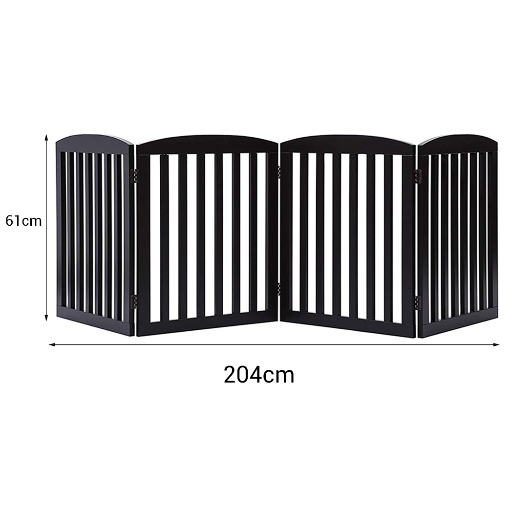 Set of 2 Freestanding Wooden Pet Gate 4 Panel Foldable Fence Brown