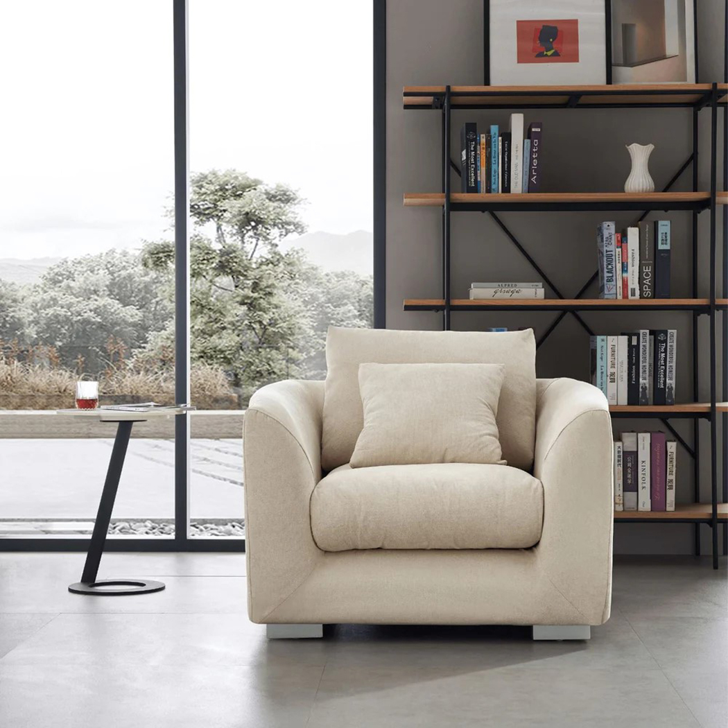   Harmony Fabric Single Sofa with Ottoman Cream