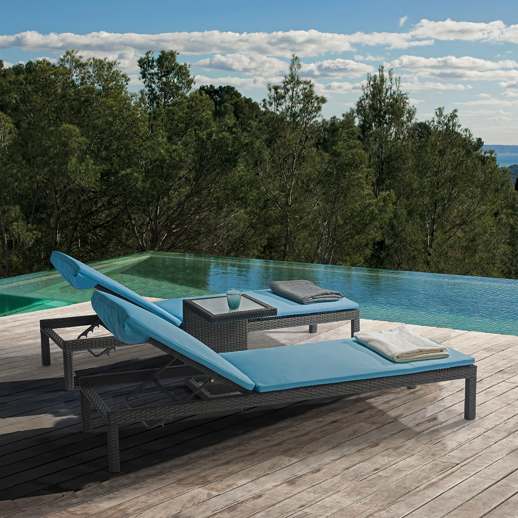   Arthur Outdoor Rattan Sun Lounges Set w/ Side Tables (Set of 2)