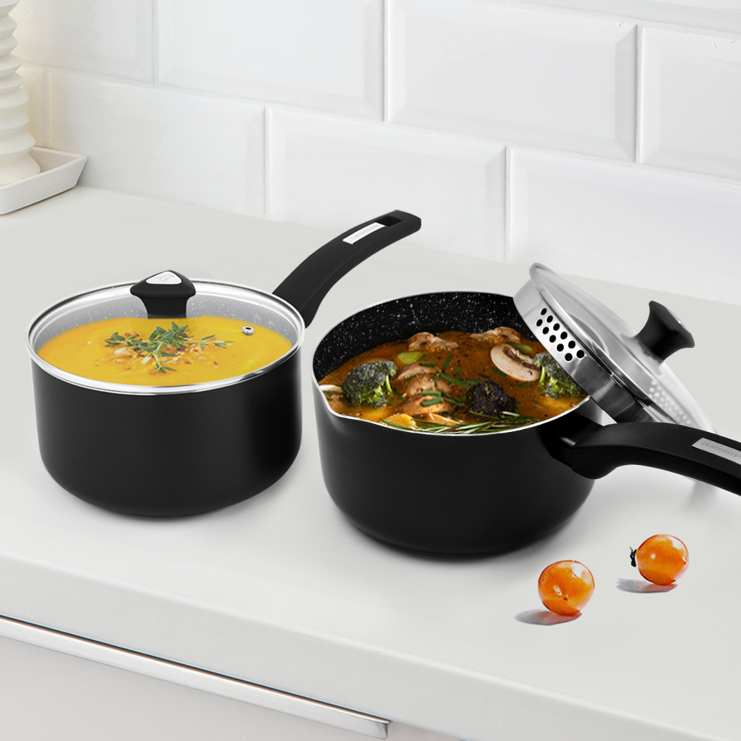   4pc Aluminum Saucepan Set with Lid 1.4/2.8 L