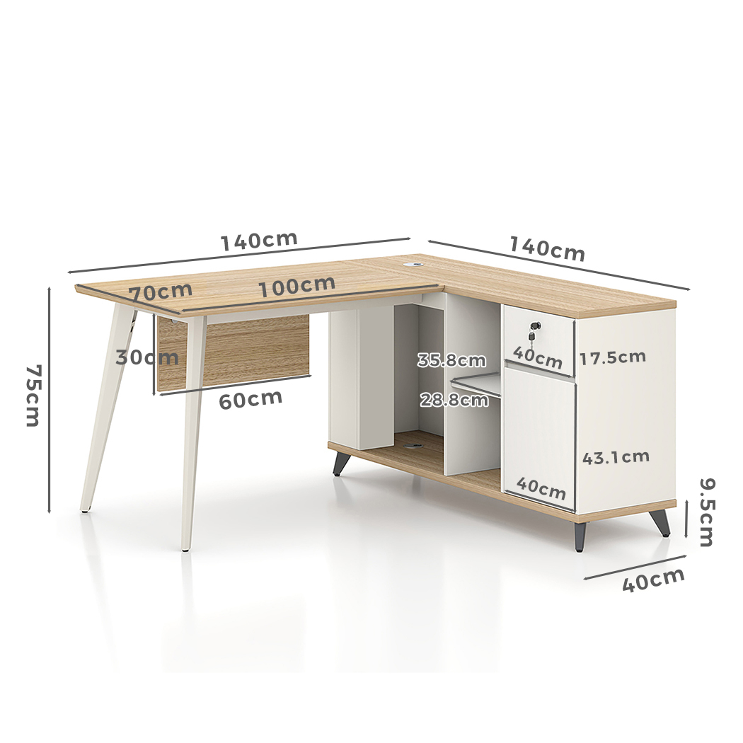   Esma 1.4m L-shaped Executive Desk Rhine Light Oak and White  