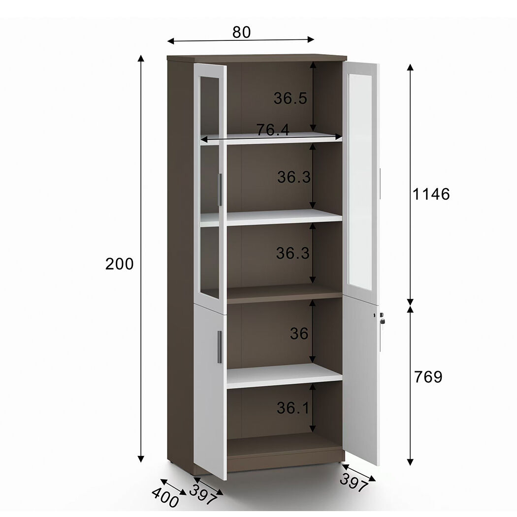   Esma  Storage Cabinet Filing Bookcases Unit with  Glass Doors & Lockable Base
