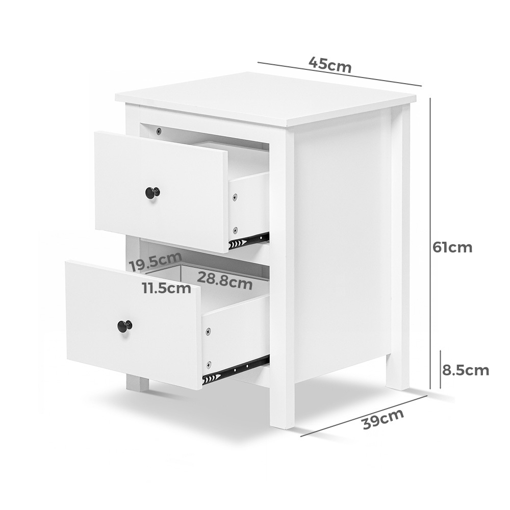   Franco 2 Drawers Bedside Table White