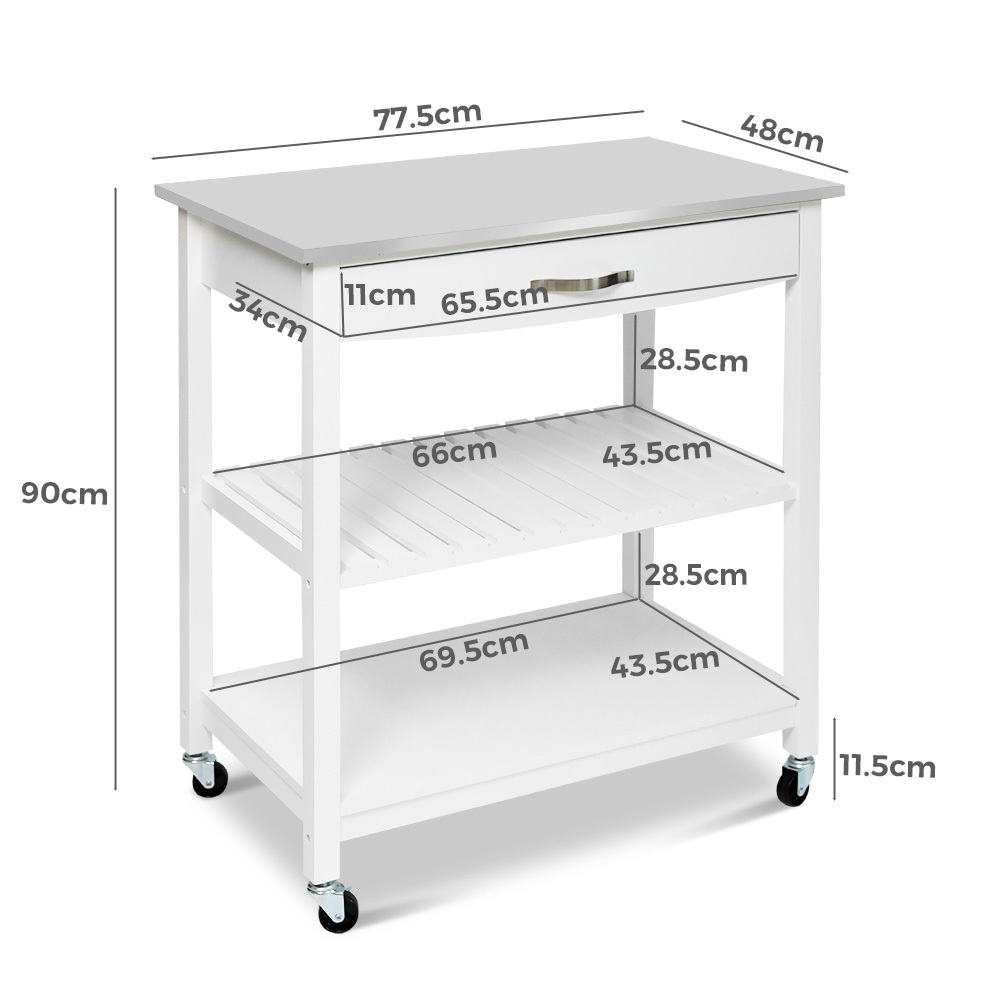   Hina Kitchen Trolley with Drawer 2 Shelves White
