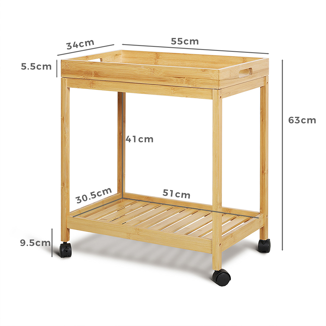  Colin Bamboo 2-Tier Kitchen Serving Cart Trolley Natural