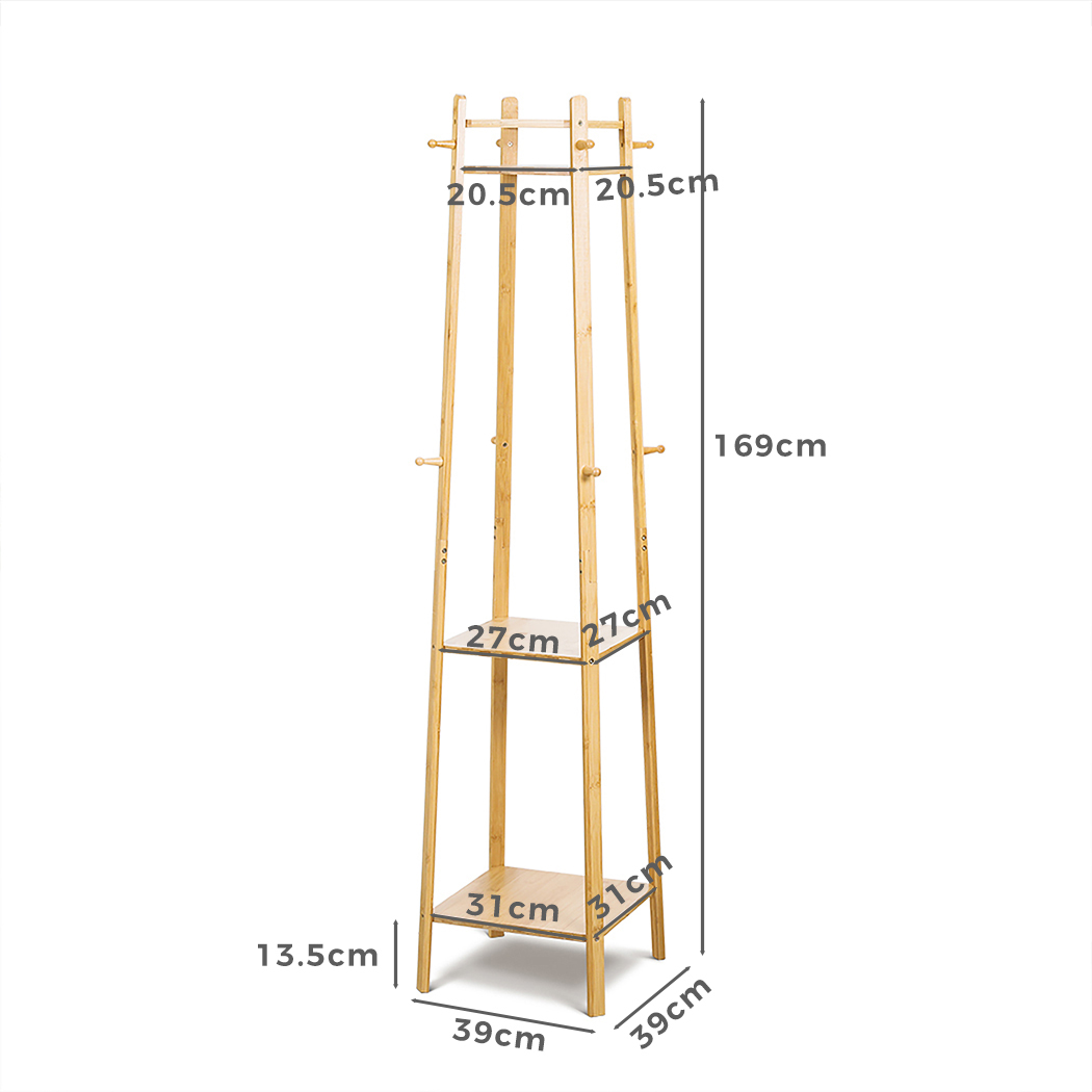   Colin Bamboo Coat Rack with Storage Shelves Natural